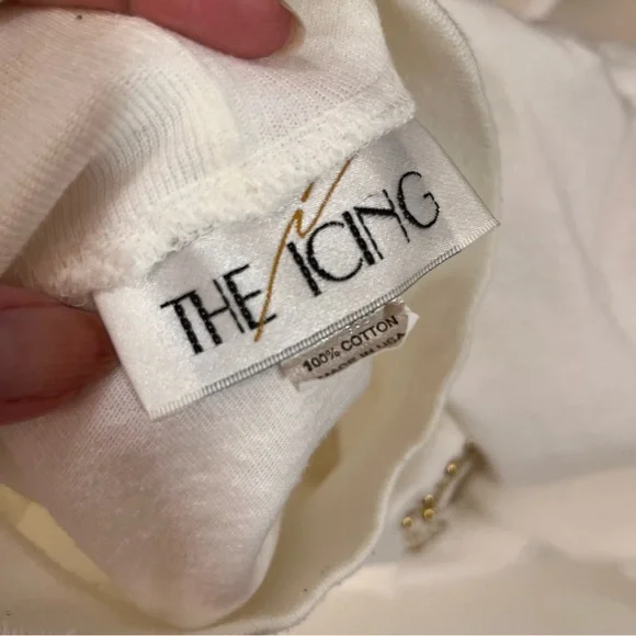 Vintage 1980 Icing Oversized Cream Gold Crown Embellished mock neck sweater - Picture 10 of 17